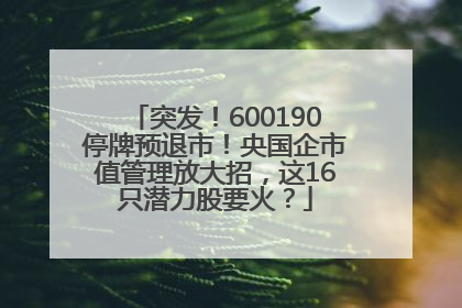 突发！600190停牌预退市！央国企市值管理放大招，这16只潜力股要火？