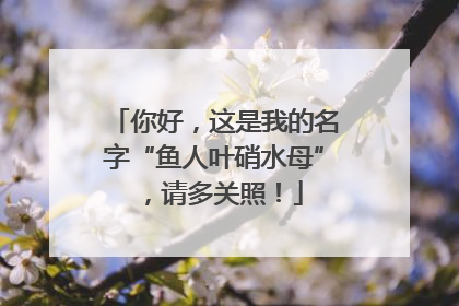 你好，这是我的名字“鱼人叶硝水母”，请多关照！