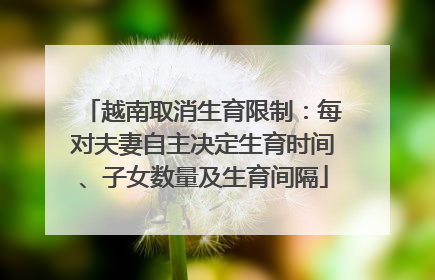 越南取消生育限制：每对夫妻自主决定生育时间、子女数量及生育间隔